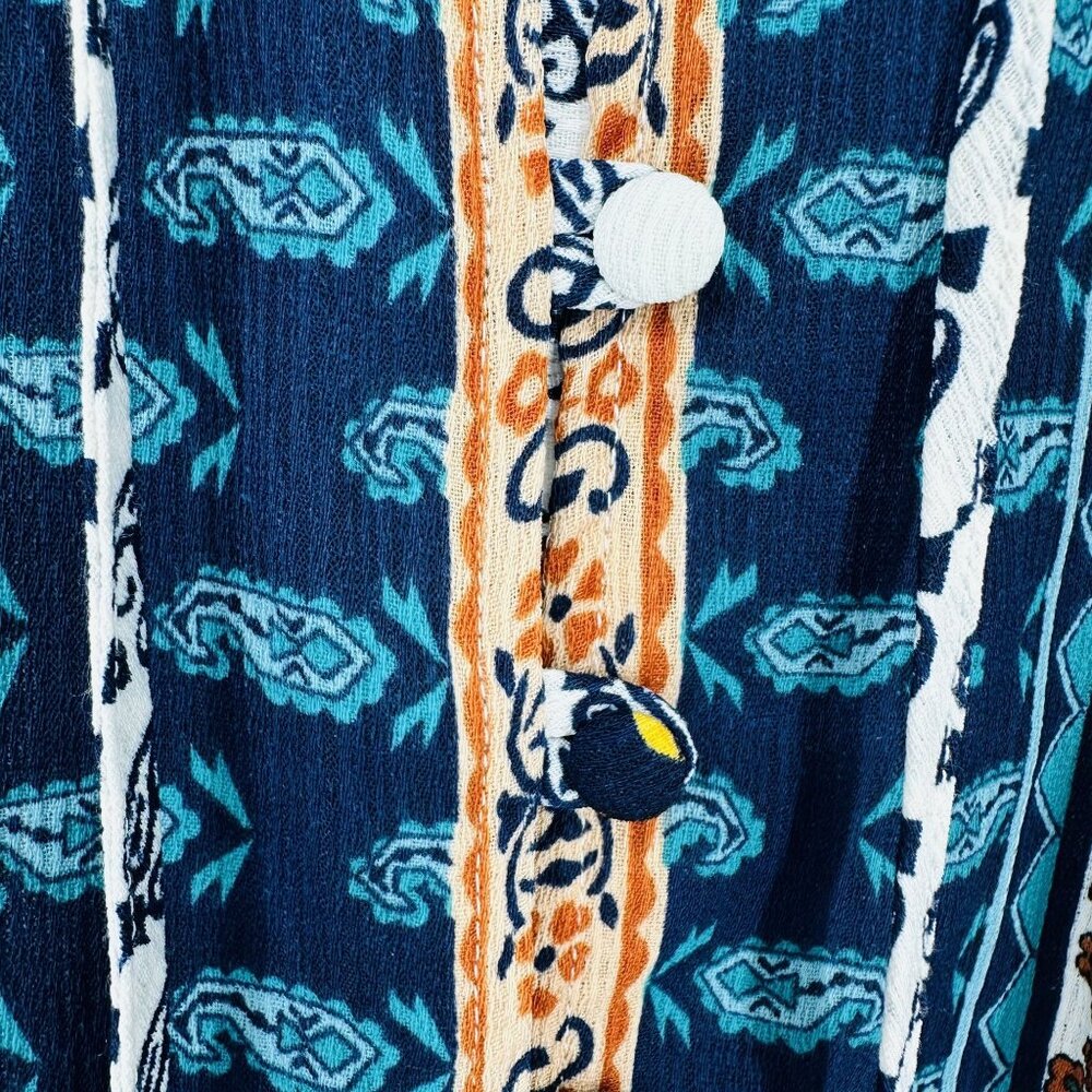 American Rag Teal Multi Sleeveless Ruffle Strap Button Down Tassel Maxi Dress S - Picture 7 of 10